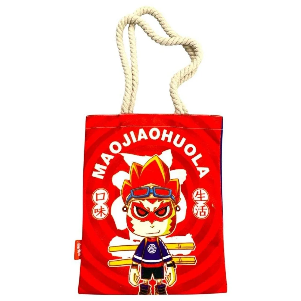 Maojiao Huola Cartoon Character Tote Bag Reversible Blue‎ Red Rope Handles NWOT